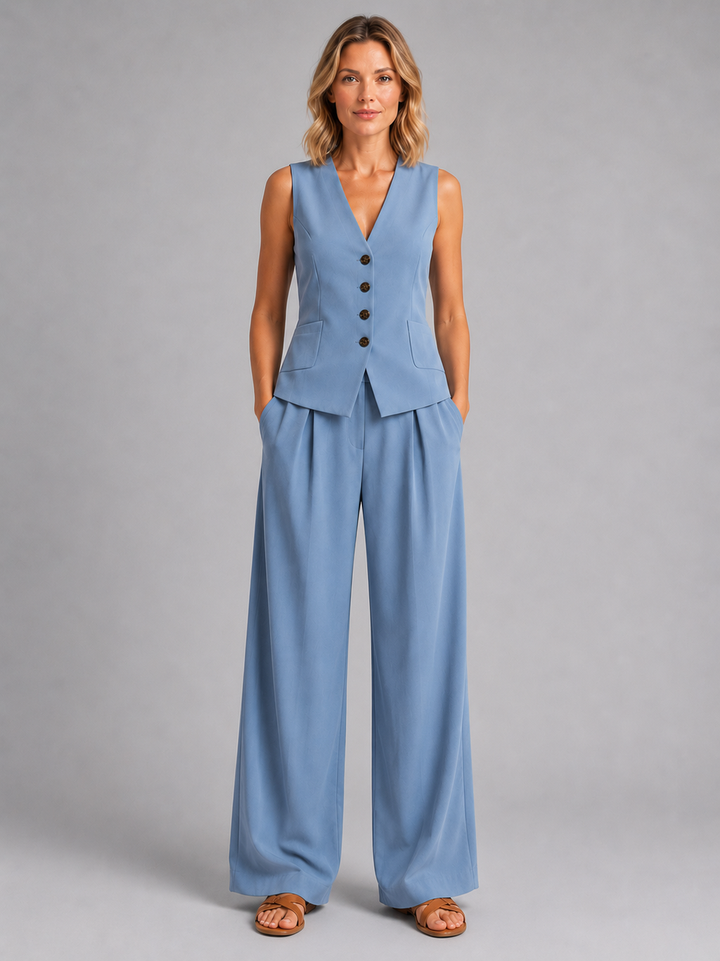Women's Waistcoat and Wide-Leg Trousers Co-Ord Set