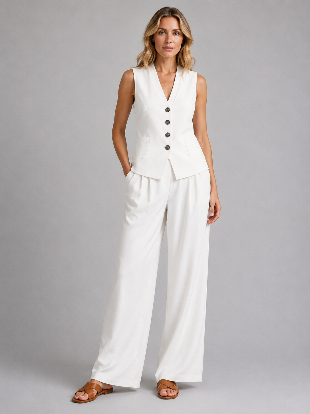 Women's Waistcoat and Wide-Leg Trousers Co-Ord Set