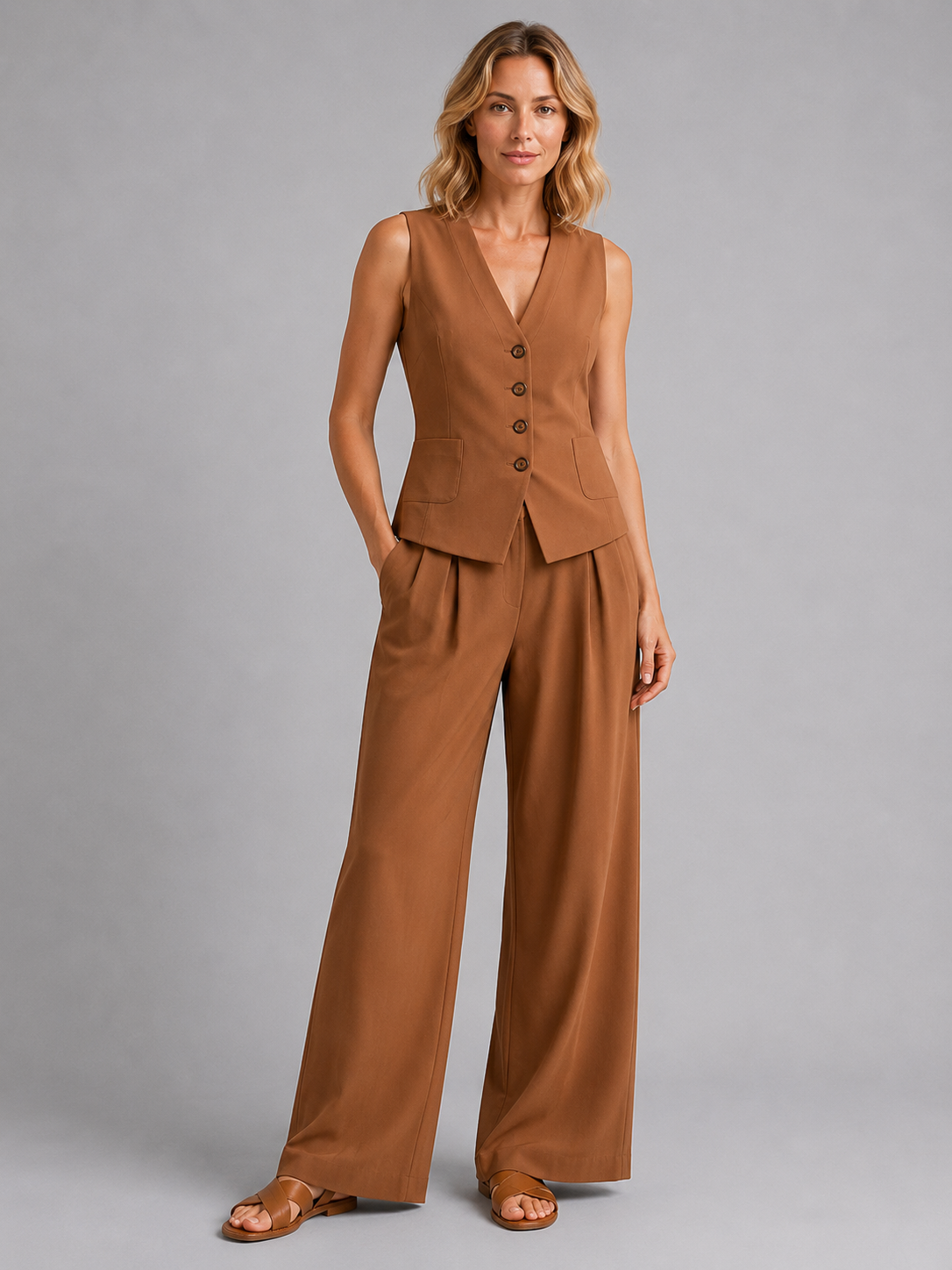 Women's Waistcoat and Wide-Leg Trousers Co-Ord Set