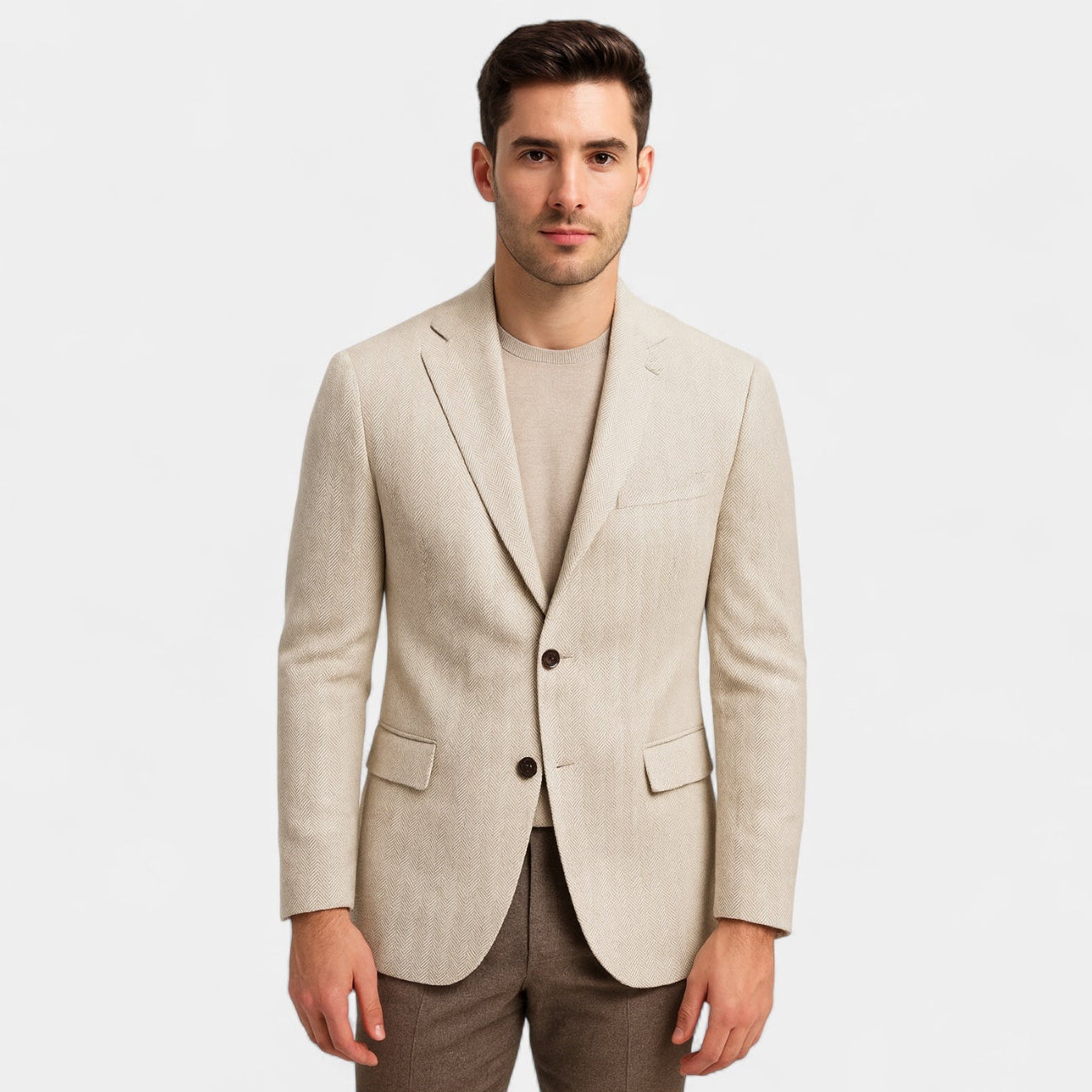 Herringbone Textured Blazer Two-Button Notch Lapel for Men