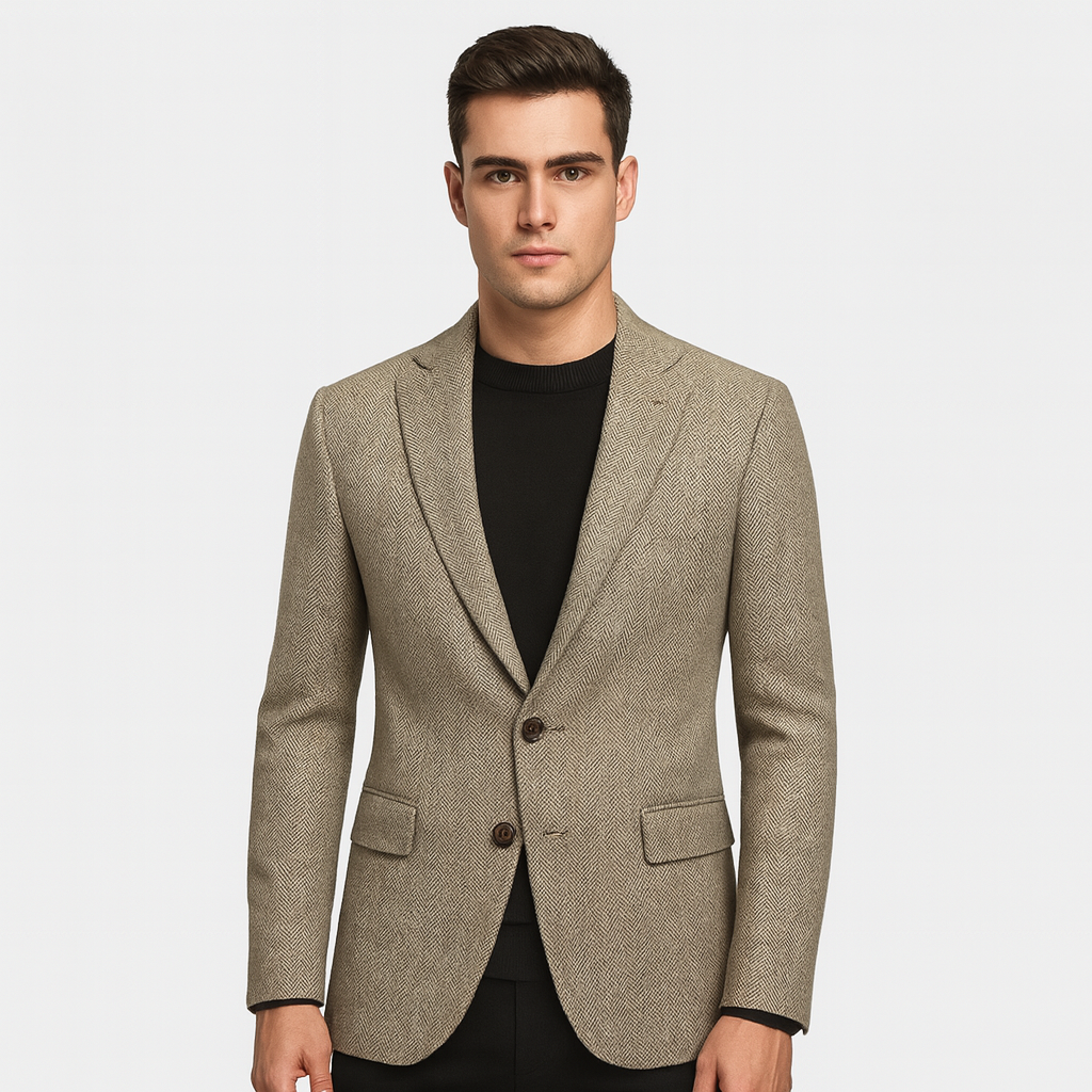 Herringbone Textured Blazer Two-Button Notch Lapel for Men