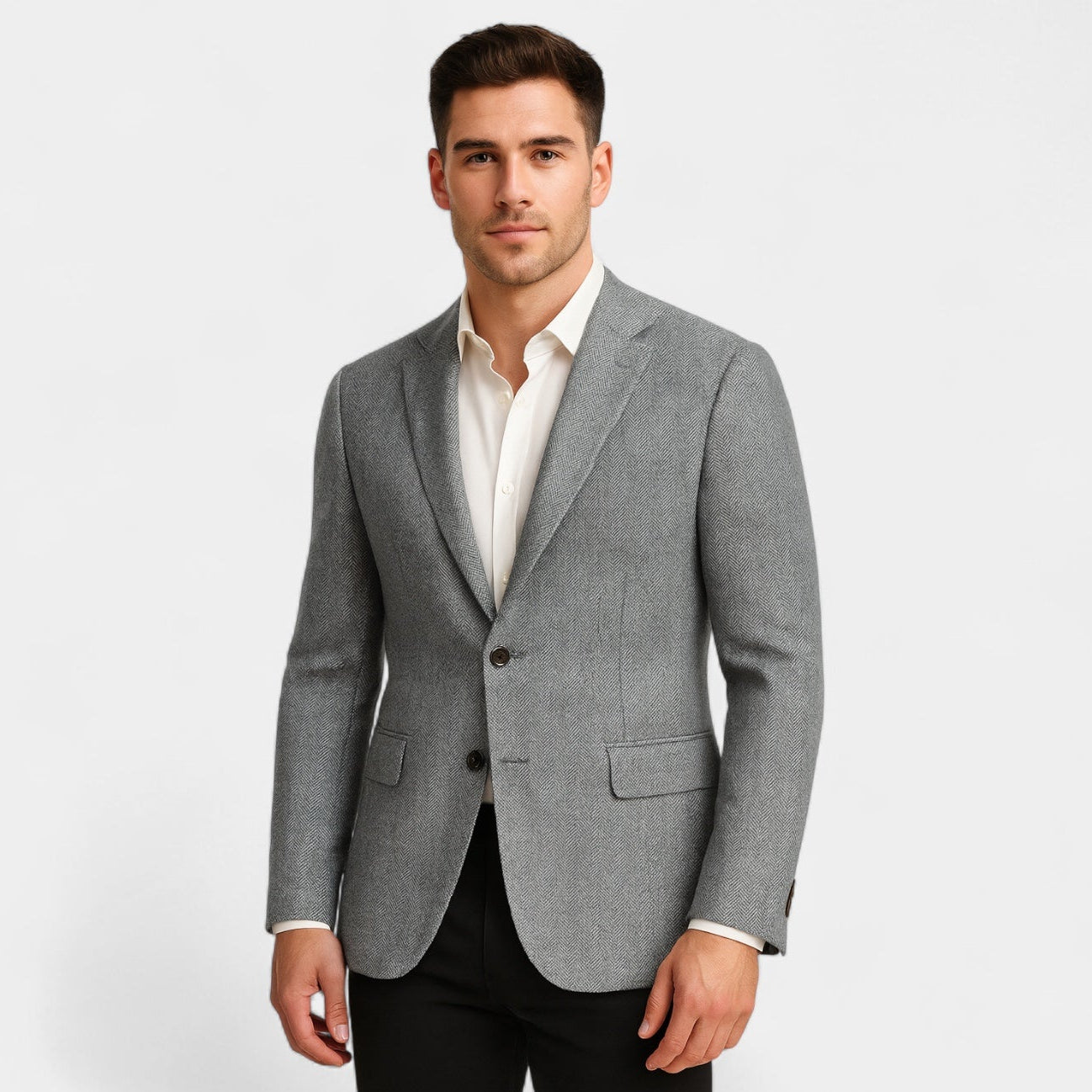 Herringbone Textured Blazer Two-Button Notch Lapel for Men