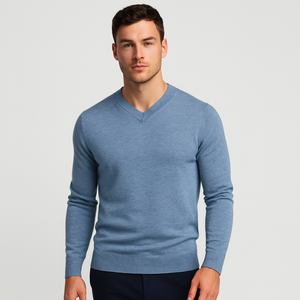V-Neck Fine-Gauge Knit Sweater Regular Fit for Men