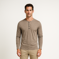 Cotton Henley Shirt Long Sleeve Regular Fit for Men