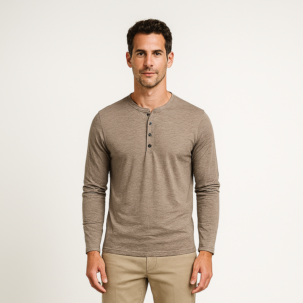 Cotton Henley Shirt Long Sleeve Regular Fit for Men