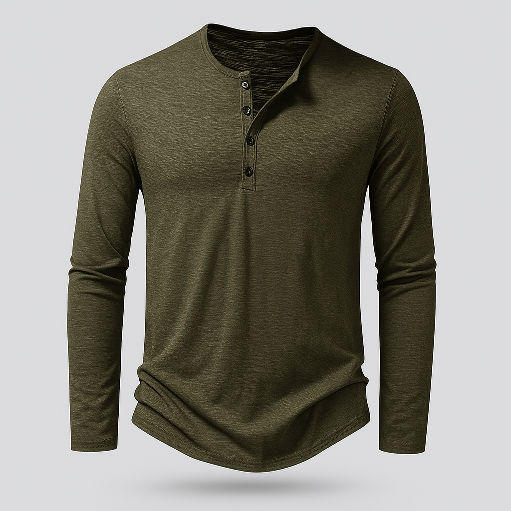 Cotton Henley Shirt Long Sleeve Regular Fit for Men