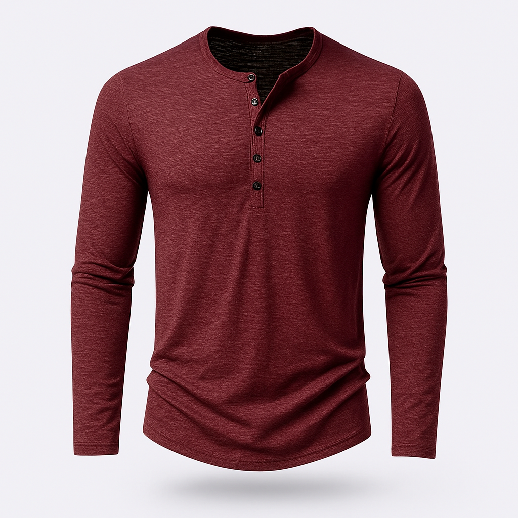 Cotton Henley Shirt Long Sleeve Regular Fit for Men