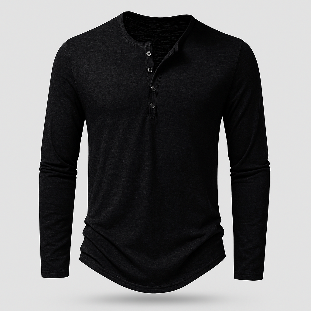 Cotton Henley Shirt Long Sleeve Regular Fit for Men
