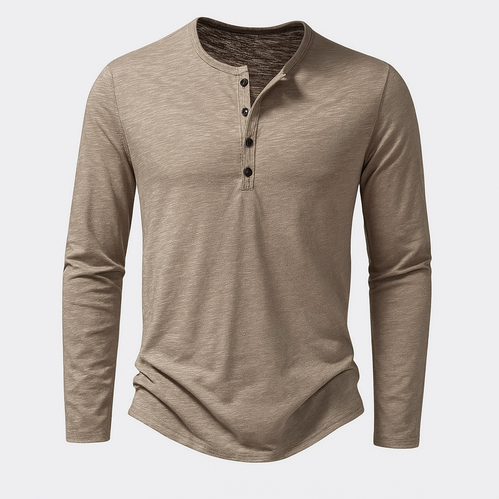 Cotton Henley Shirt Long Sleeve Regular Fit for Men