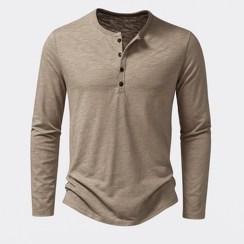 Cotton Henley Shirt Long Sleeve Regular Fit for Men