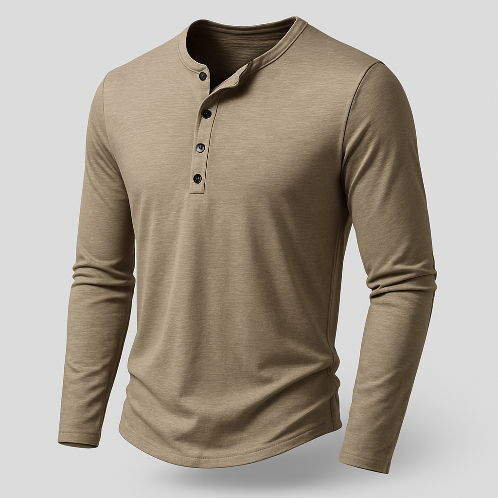 Cotton Henley Shirt Long Sleeve Regular Fit for Men