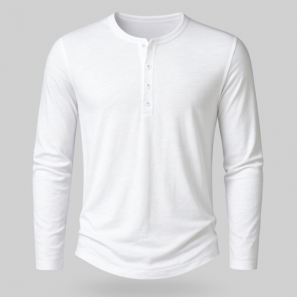Cotton Henley Shirt Long Sleeve Regular Fit for Men