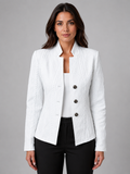 Women's Textured Tailored Blazer with Collarless Neckline