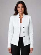Women's Textured Tailored Blazer with Collarless Neckline