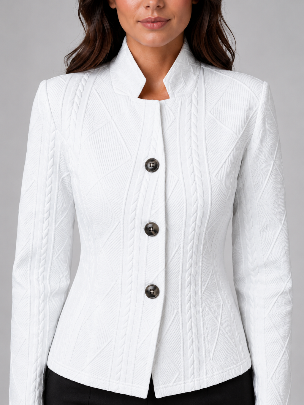 Women's Textured Tailored Blazer with Collarless Neckline