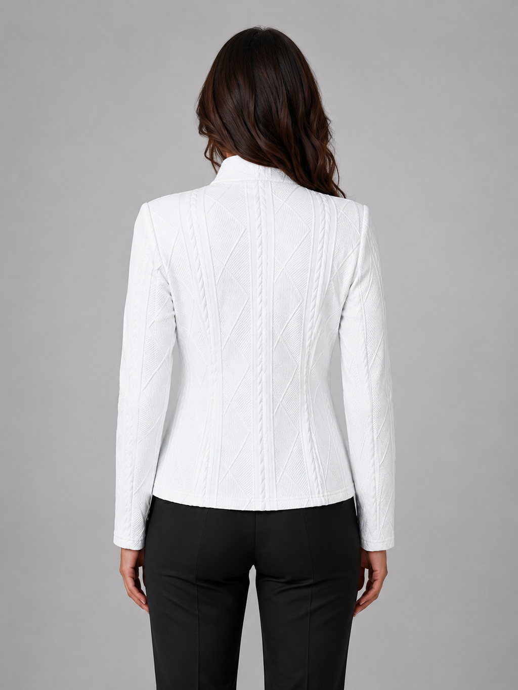 Women's Textured Tailored Blazer with Collarless Neckline