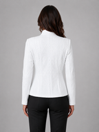 Women's Textured Tailored Blazer with Collarless Neckline