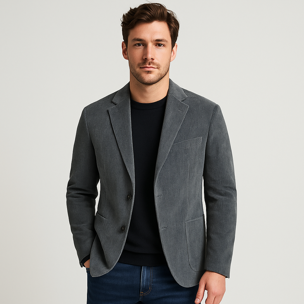 Fine-Wale Corduroy Blazer Slim Fit Notch Lapel for Men
