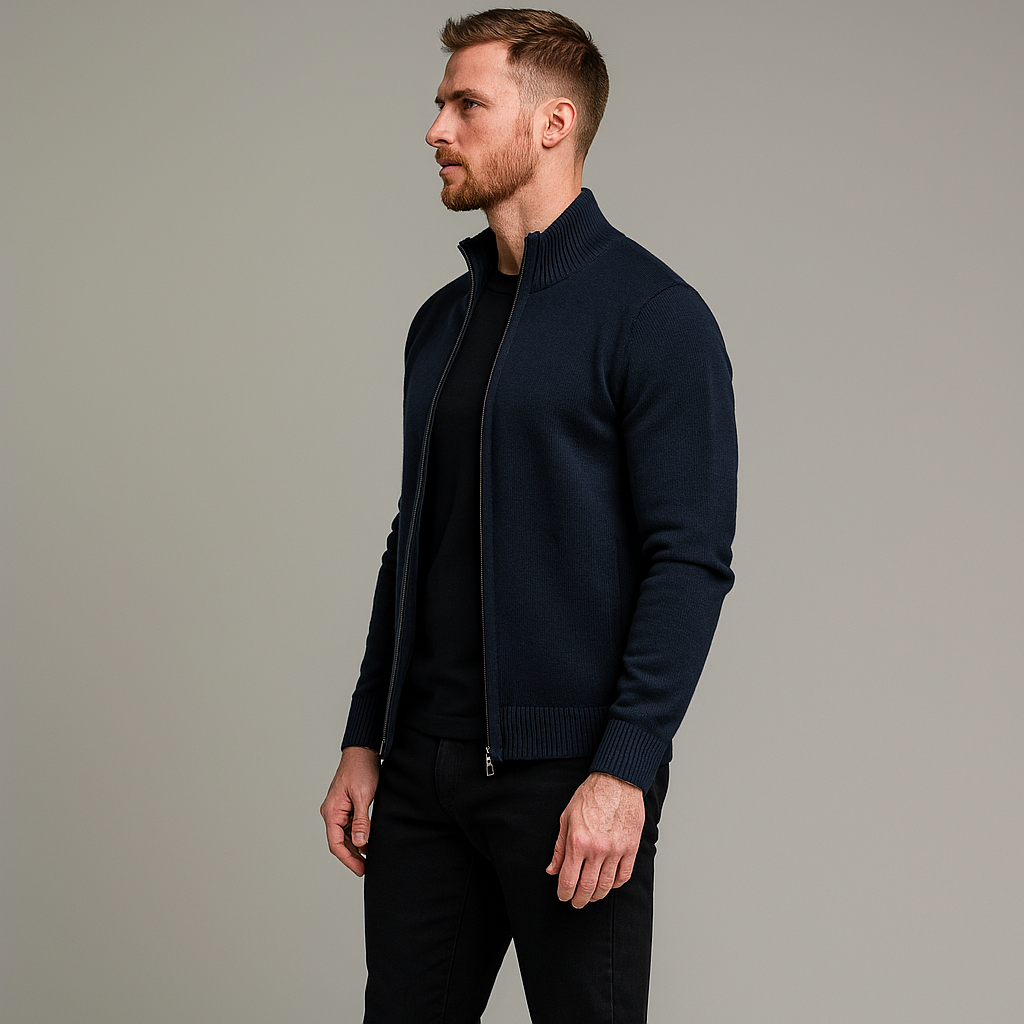 Zip-Up Cotton Cardigan Regular Fit for Men