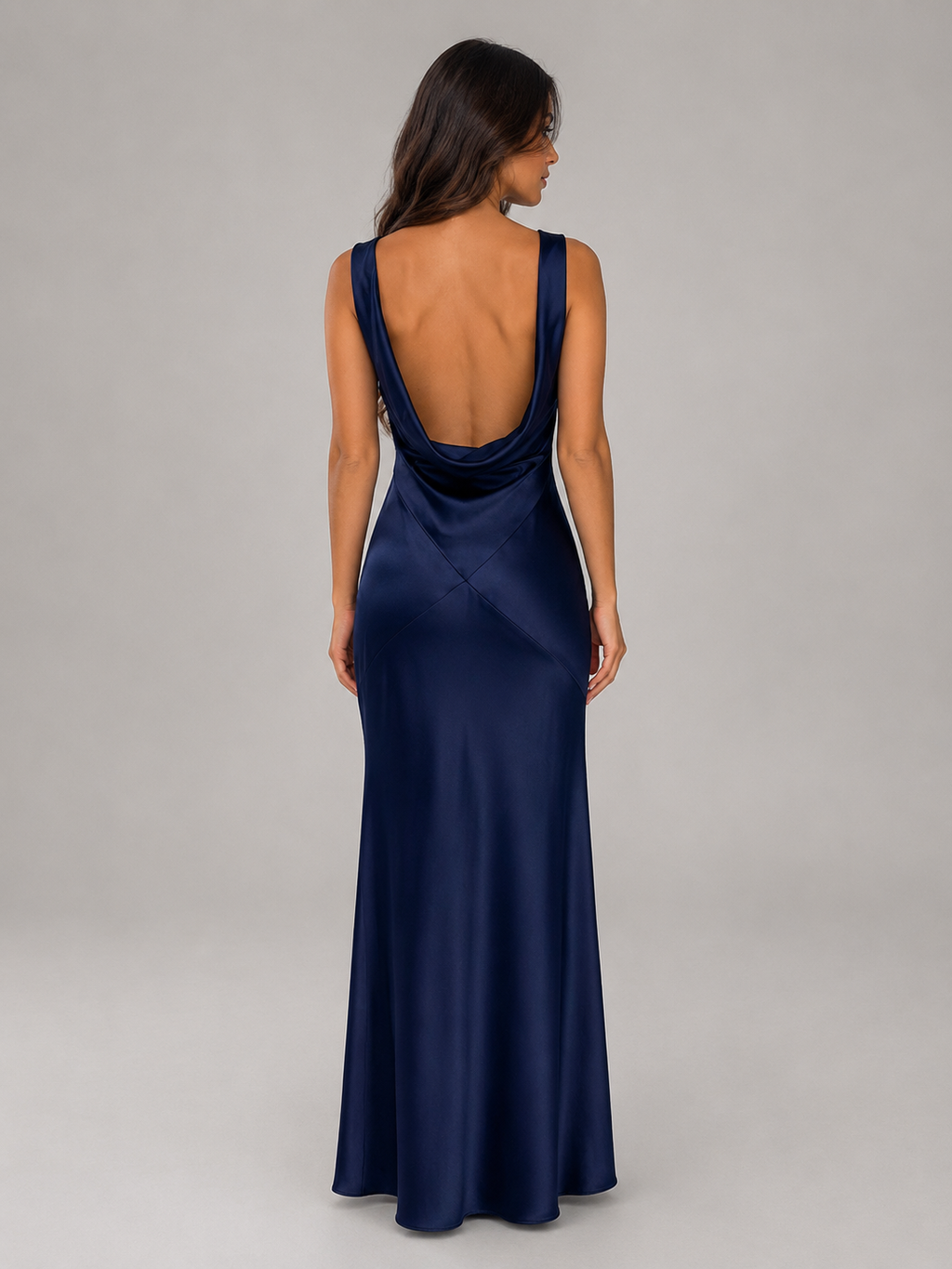 Women's Satin Feel Open Back Evening Gown