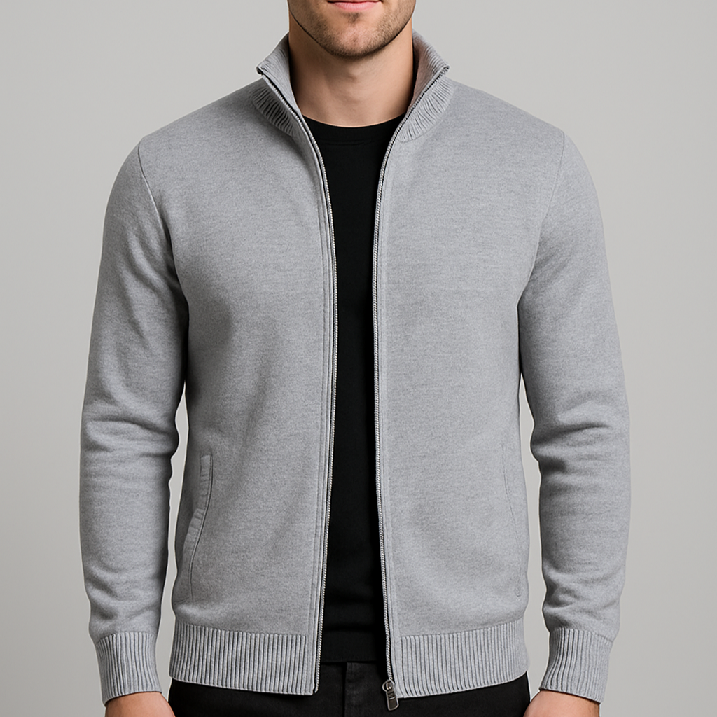 Zip-Up Cotton Cardigan Regular Fit for Men