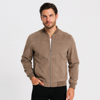 Soft Faux Suede Bomber Jacket Ribbed Cuffs for Men
