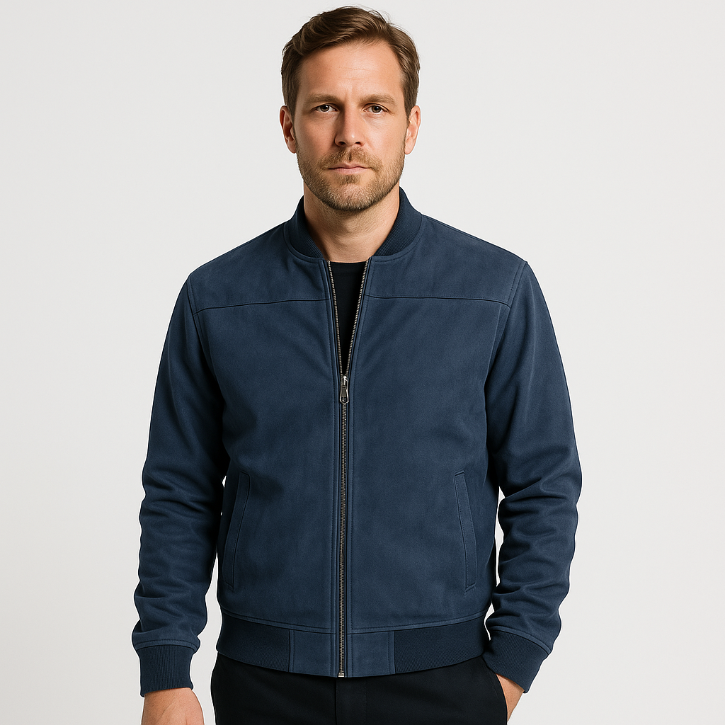 Soft Faux Suede Bomber Jacket Ribbed Cuffs for Men