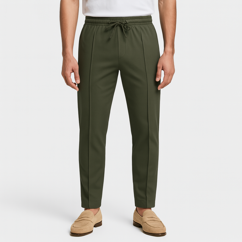 Pleated Slim Fit Joggers Stretch Drawstring for Men