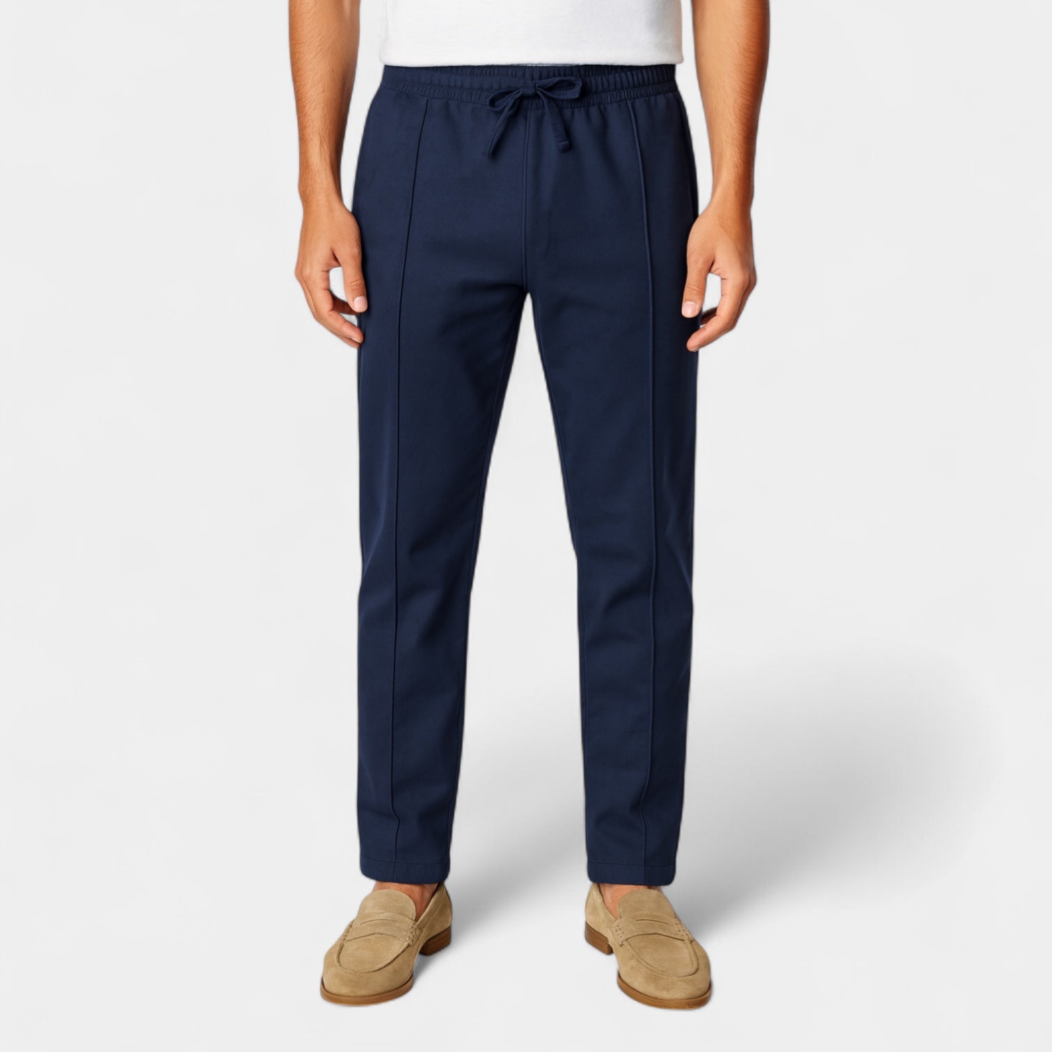 Pleated Slim Fit Joggers Stretch Drawstring for Men