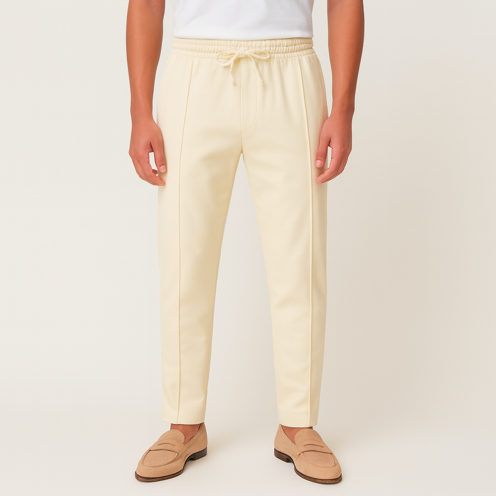 Pleated Slim Fit Joggers Stretch Drawstring for Men