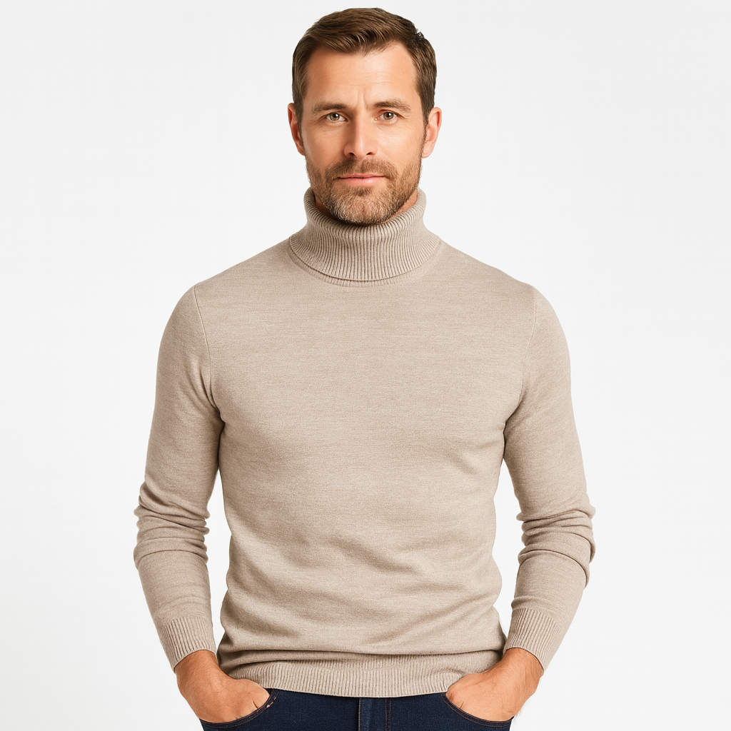 Ribbed Turtleneck Sweater Slim Fit Knit for Men