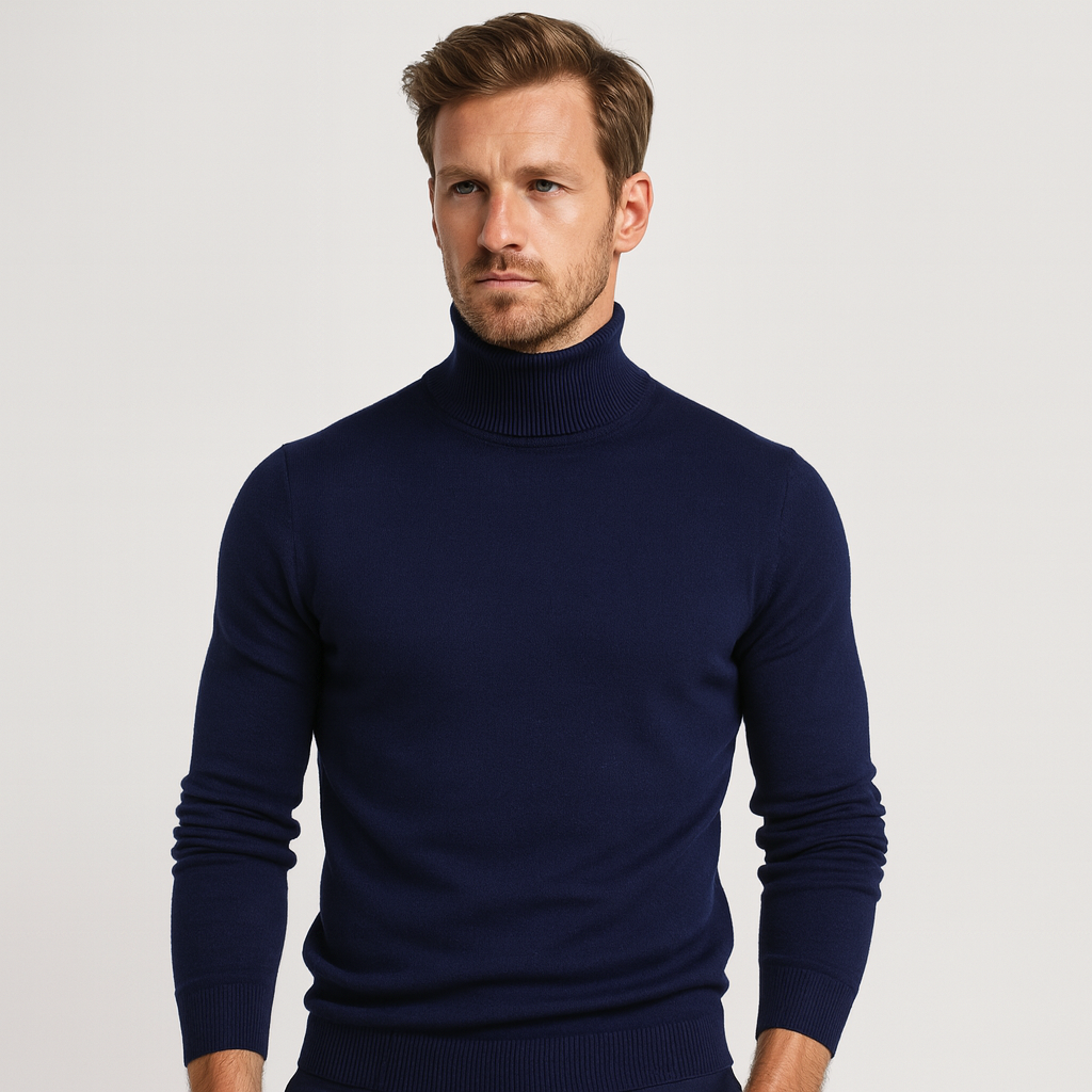 Ribbed Turtleneck Sweater Slim Fit Knit for Men