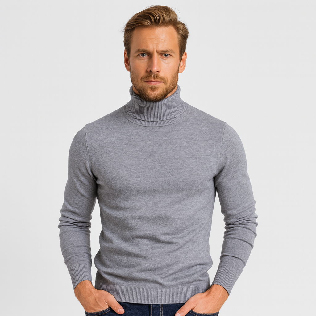 Ribbed Turtleneck Sweater Slim Fit Knit for Men