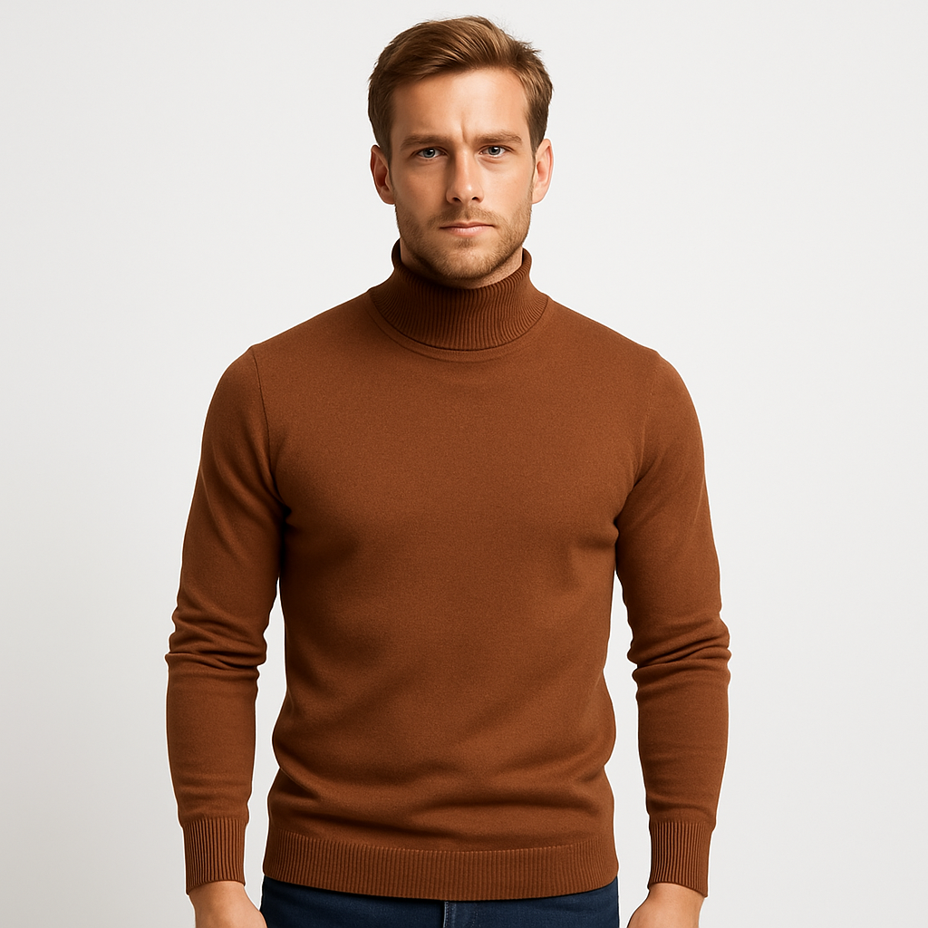 Ribbed Turtleneck Sweater Slim Fit Knit for Men