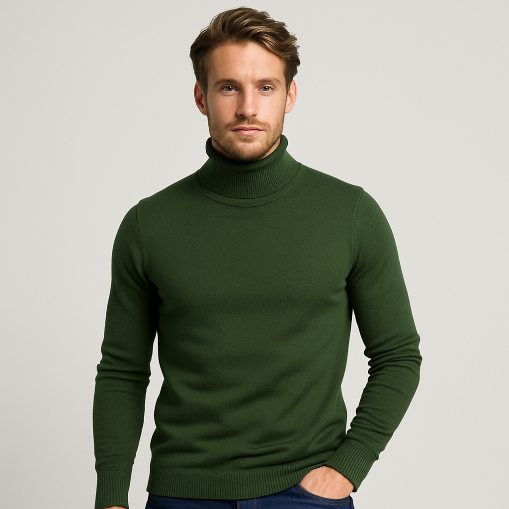 Ribbed Turtleneck Sweater Slim Fit Knit for Men