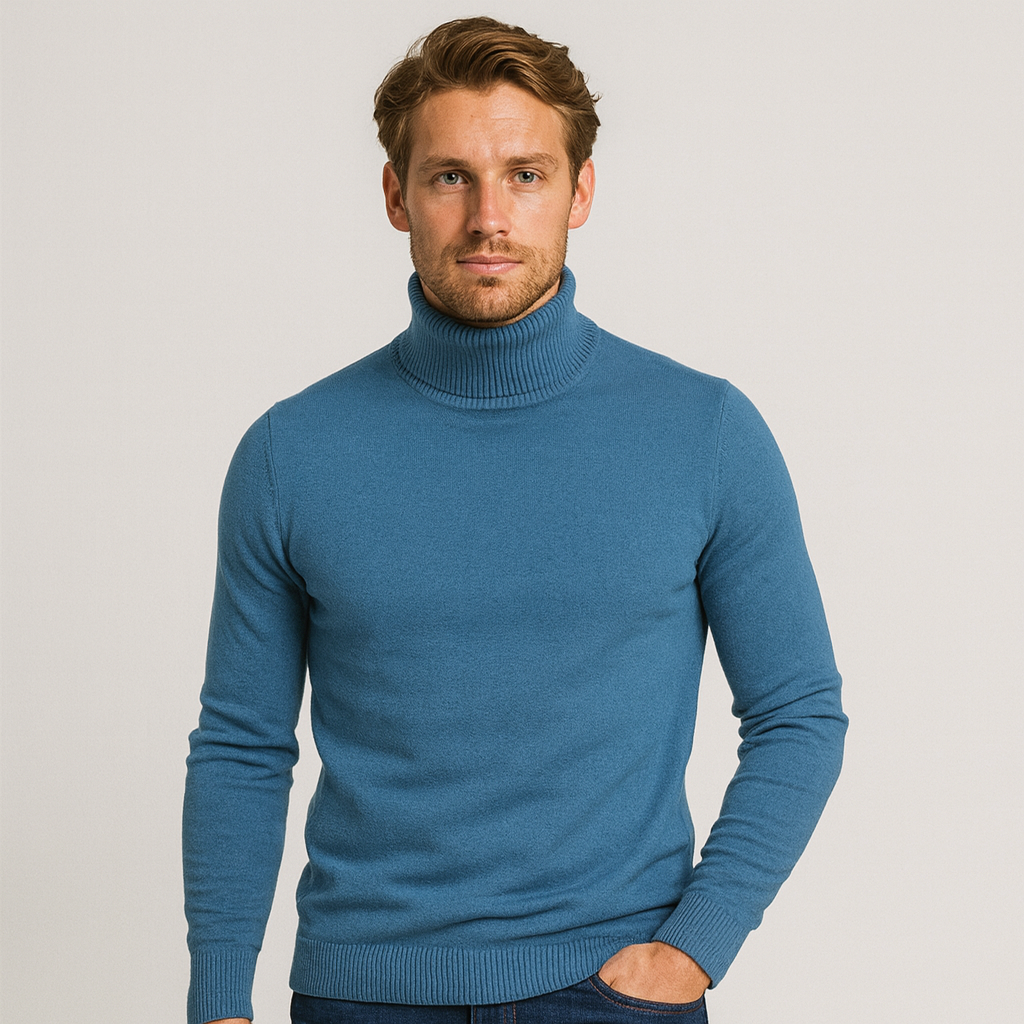 Ribbed Turtleneck Sweater Slim Fit Knit for Men