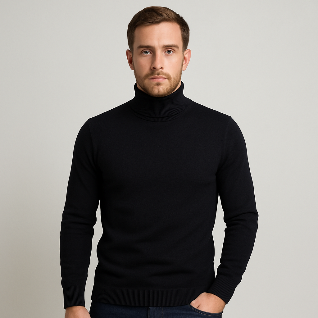 Ribbed Turtleneck Sweater Slim Fit Knit for Men