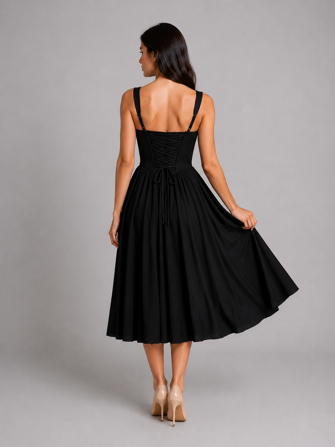 Women's Corset Pleated Midi Dress for Weddings