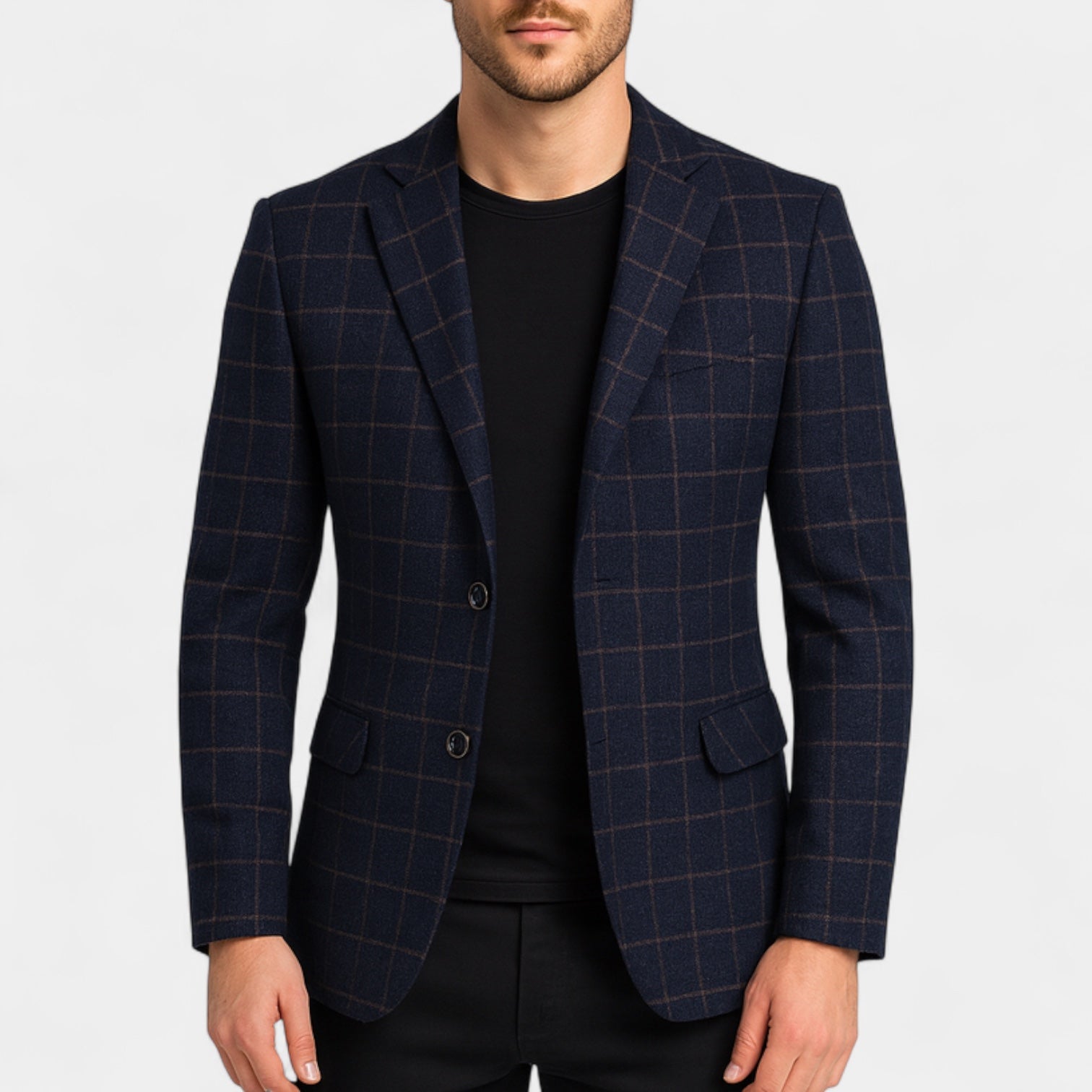 Single Breasted Check Blazer Tailored Fit for Men