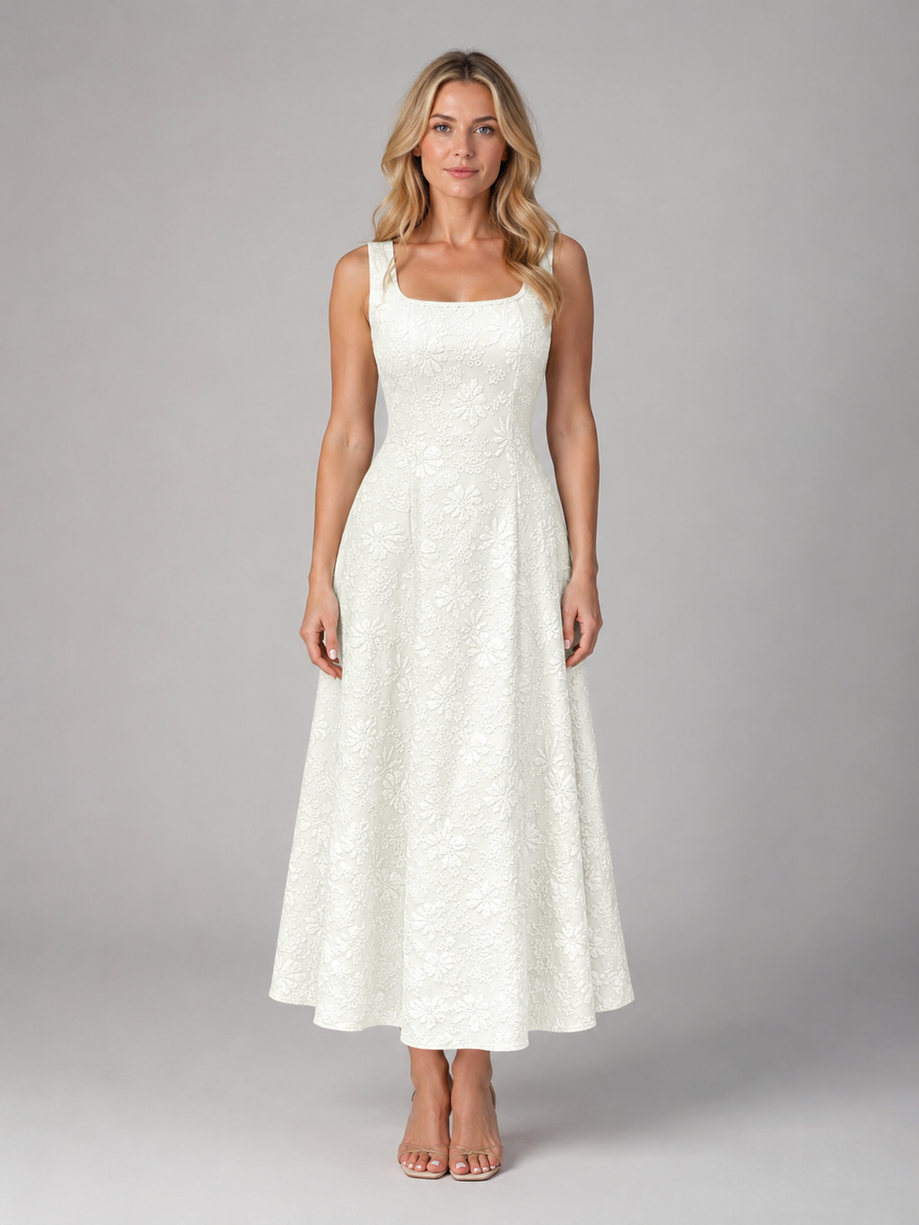 Women's Floral Jacquard Midi Dress for Wedding Guests