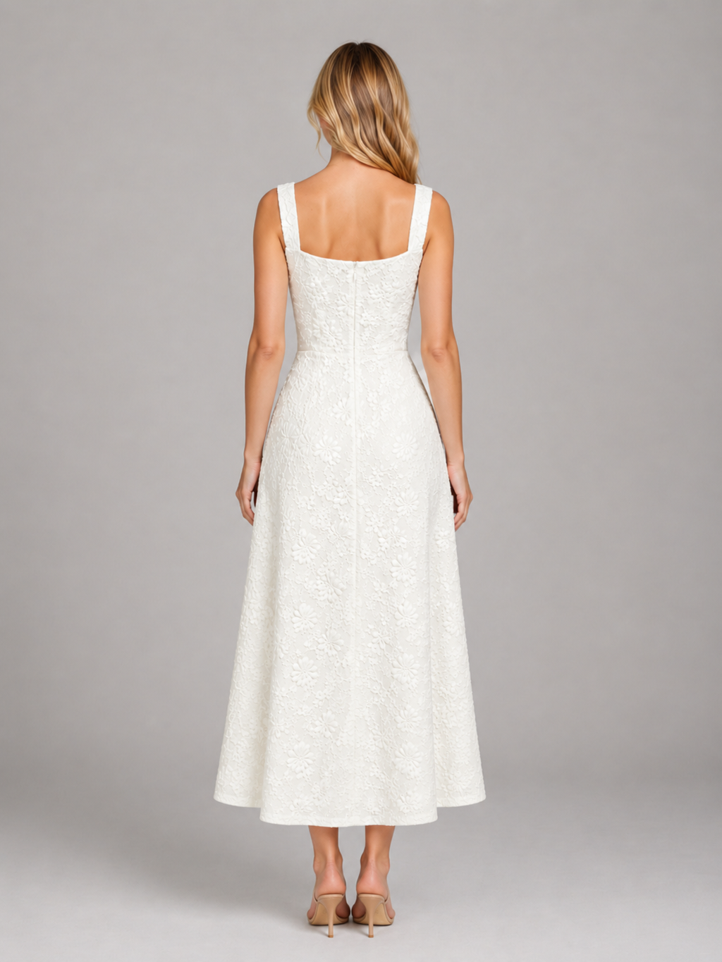 Women's Floral Jacquard Midi Dress for Wedding Guests