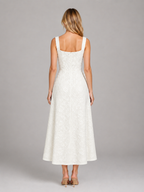 Women's Floral Jacquard Midi Dress for Wedding Guests