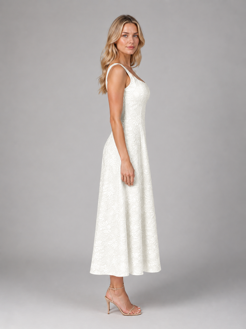 Women's Floral Jacquard Midi Dress for Wedding Guests