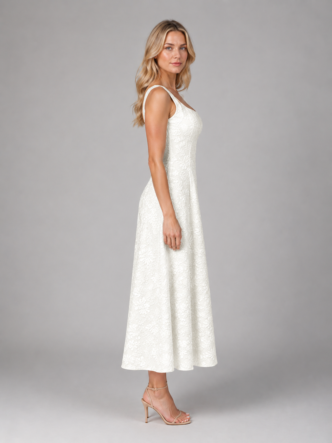 Women's Floral Jacquard Midi Dress for Wedding Guests