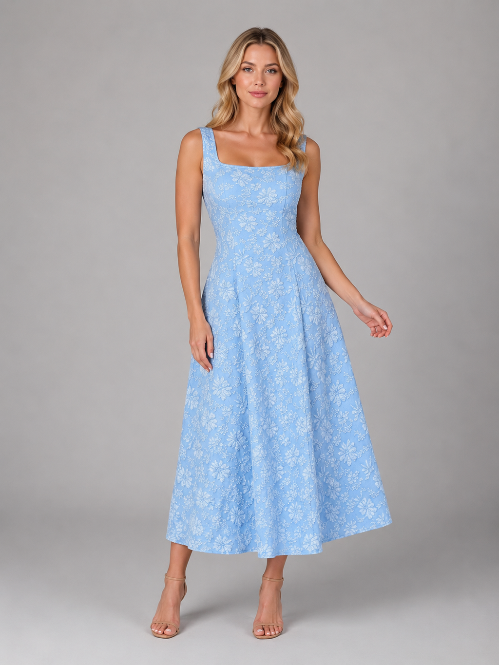 Women's Floral Jacquard Midi Dress for Wedding Guests
