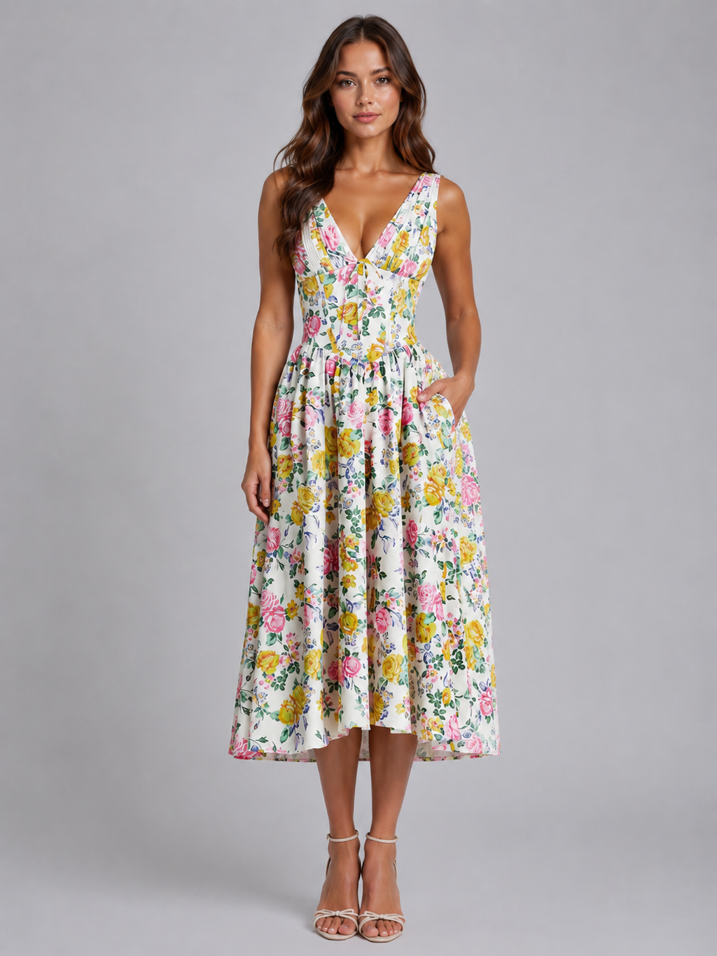 Women's Floral Midi Sundress for Summer Occasions