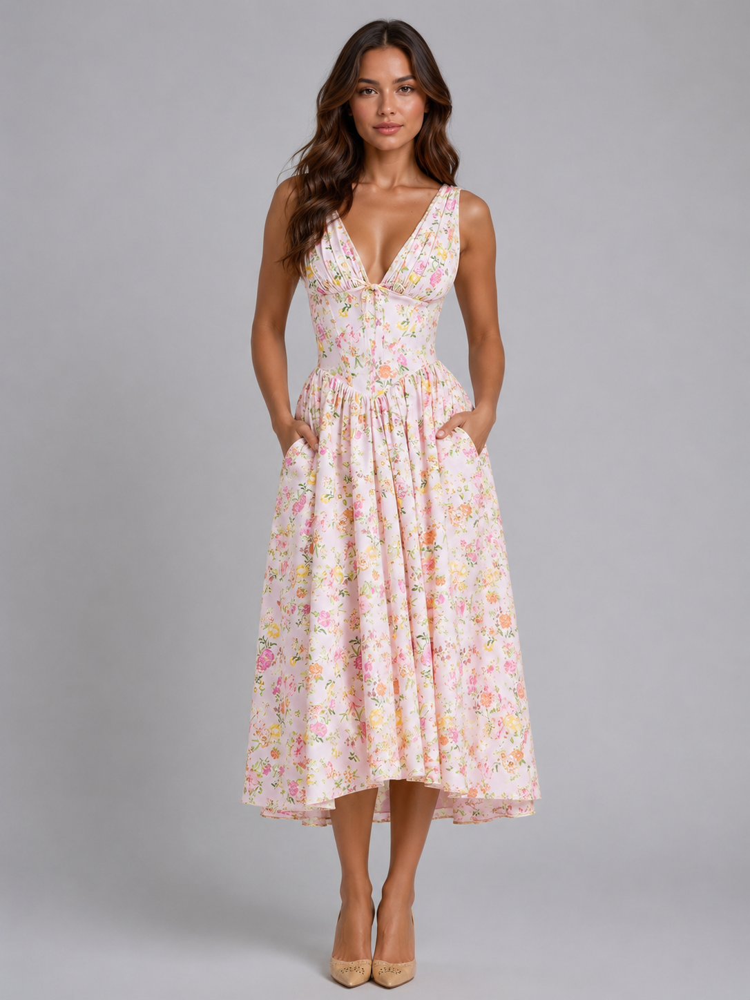Women's Floral Midi Sundress for Summer Occasions