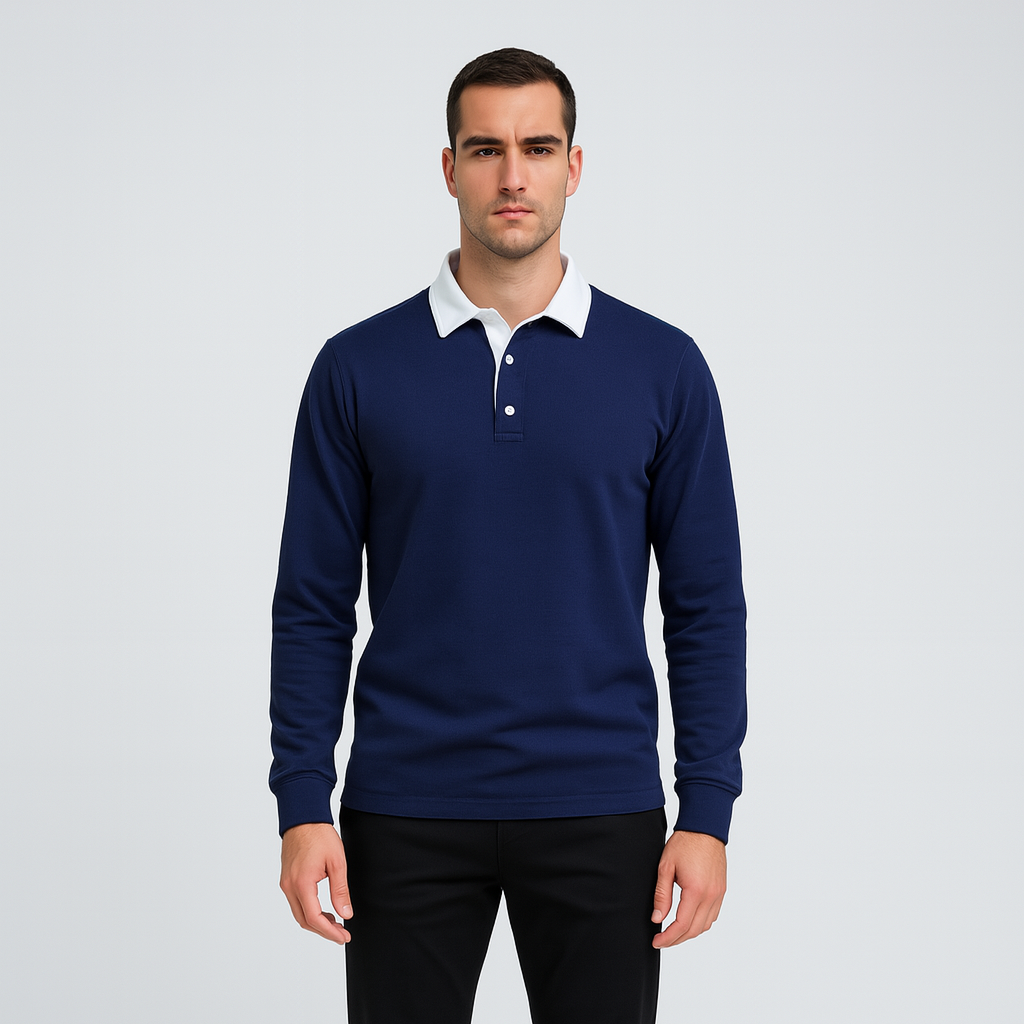 Dress Collar Polo Sweatshirt Cotton Pullover for Men