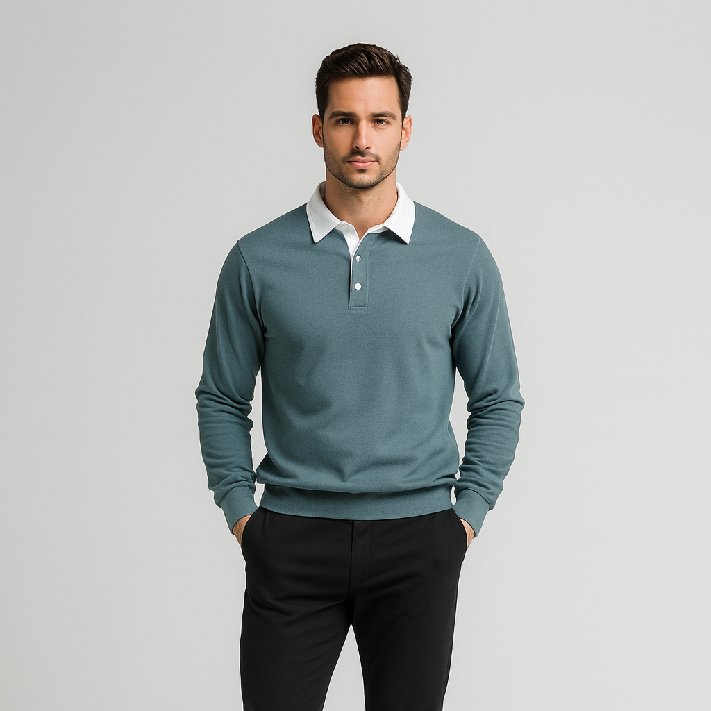 Dress Collar Polo Sweatshirt Cotton Pullover for Men