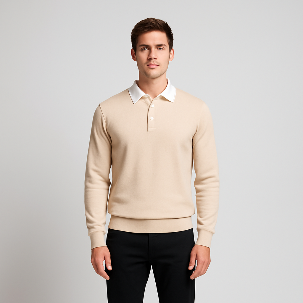 Dress Collar Polo Sweatshirt Cotton Pullover for Men